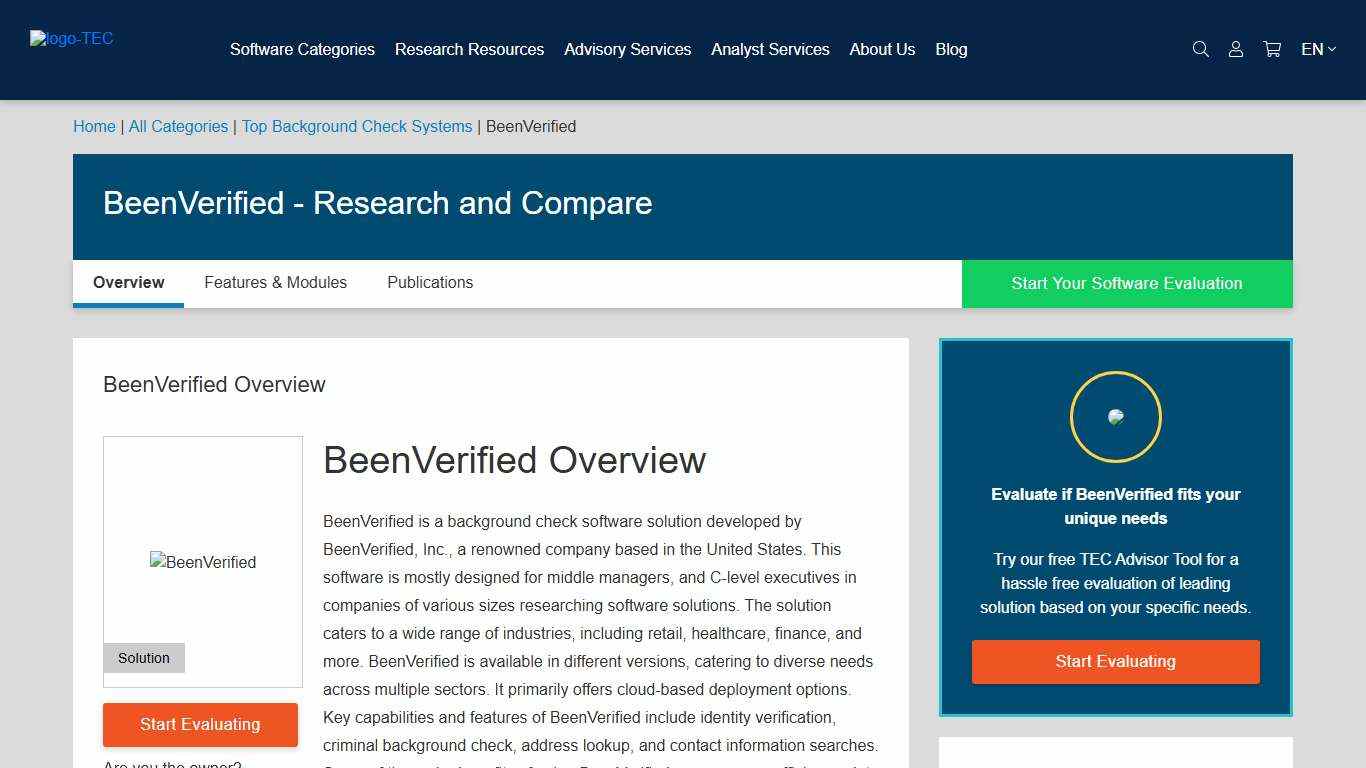 BeenVerified - Analyst Reviews, Pricing & Features 2026