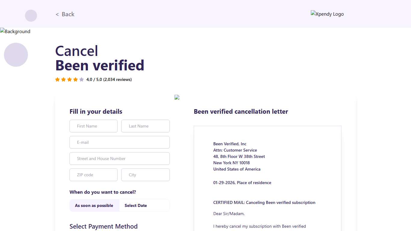 Cancel Been verified within 2 minutes Xpendy